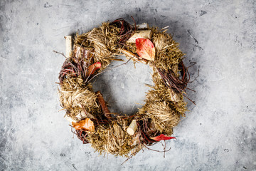 Autumn wreath on vintage background