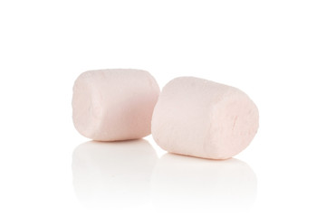 Fototapeta na wymiar Group of two whole soft sweet fluffy marshmallow isolated on white background