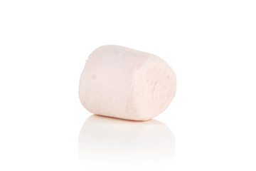 One whole pink sweet fluffy marshmallow isolated on white background