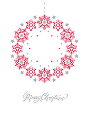 Christmas card with red and silver snowflakes wreath - 283382460