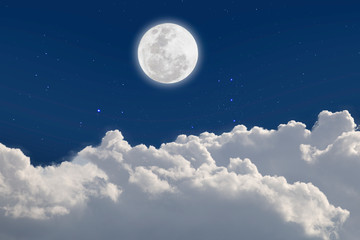 Naklejka na ściany i meble Full moon with starry and clouds background. Romantic night.