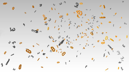 Pound and BTC Bitcoin Symbols Floating 3D Illustration