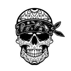 Mexican sugar skull in bandana. Design element for poster, t shirt, card, banner. Vector illustration