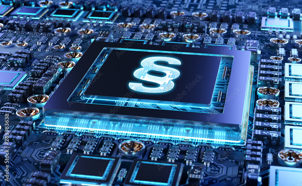Poster cyber law on a gpu concept 3d rendering