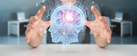 Businessman creating artificial intelligence 3D rendering