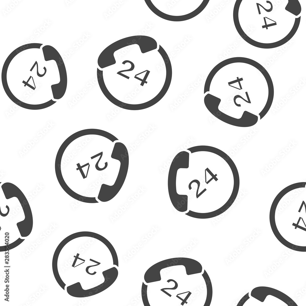 Poster vector phone icon. support 24 hours a day. round the clock seamless pattern on a white background.