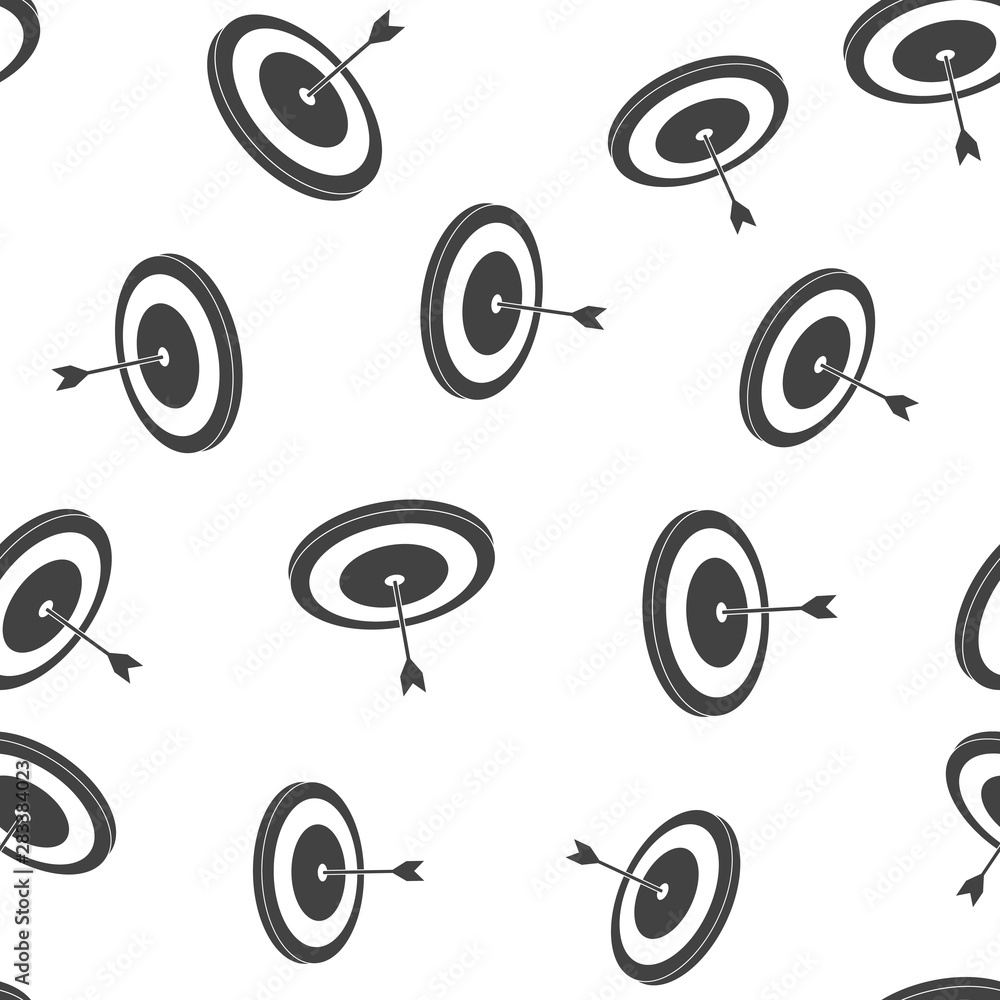 Poster vector image of target pierced arrow. flat vector illustration dart seamless pattern on a white back
