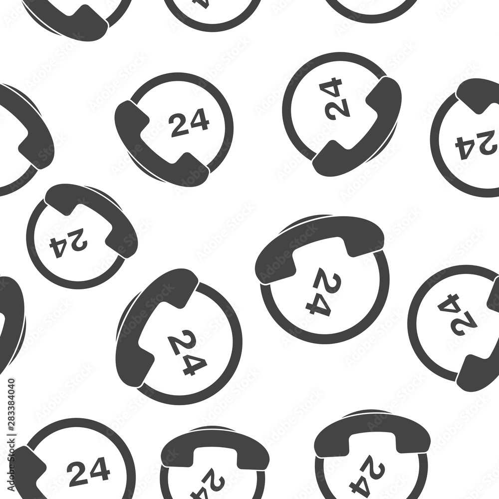 Poster vector phone icon. support 24 hours a day. round the clock seamless pattern on a white background. l