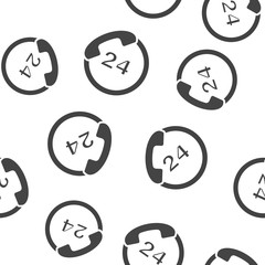 Vector phone icon. Support 24 hours a day. Round the clock seamless pattern on a white background.