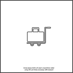 Vector icon trolley with a suitcase. Symbol service, porter in the hotel on white isolated background.