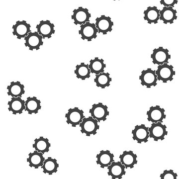 Vector icon three gears wheel. Illustration gears in motion seamless pattern on a white background.