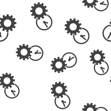 Vector icon gears wheel and clock the working process. Illustration gears in motion seamless pattern on a white background.