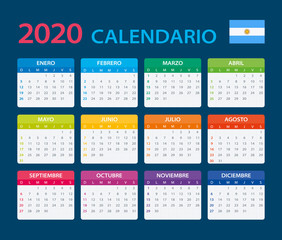 2020 Calendar Argentinian - vector illustration