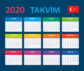 2020 Calendar Turkish - vector illustration