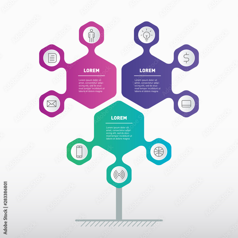 Poster business presentation or infographics concept with 3 options. template of development tree, info cha