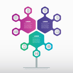 Business presentation or infographics concept with 3 options. Template of development tree, info chart or diagram. Vector info graphic of technology or education process with three steps.