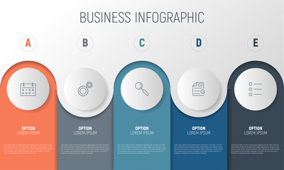 Business process template. Timeline infographics with 5 steps or options.