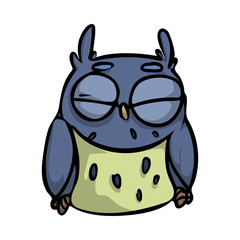 Cute funny sleeping blue bird with closed eyes.