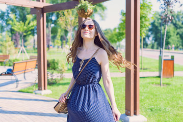 Photo of pretty trendy dream dreamy attractive girlish feminine nice laughing funky funny lady wearing dotted retro vintage outfit enjoying perfect day having excellent good mood