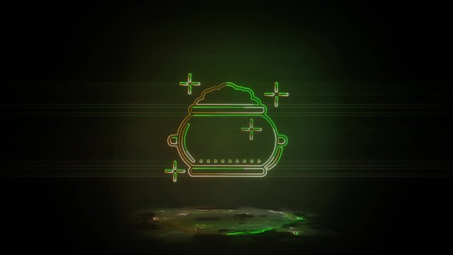 Gold, boiler in neon color effect mp4 video. St Patrick day on dark background