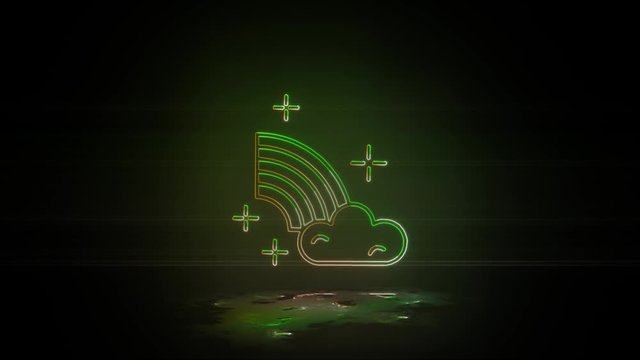 Rainbow, cloud in neon color effect mp4 video. St Patrick day on dark background