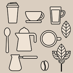 Set of Coffee and Tea Vector Line Icons. Vector stock illustration, EPS 10.