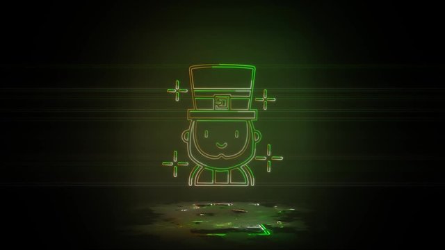 Leprechaun, boy in neon color effect mp4 video. St Patrick day on dark background