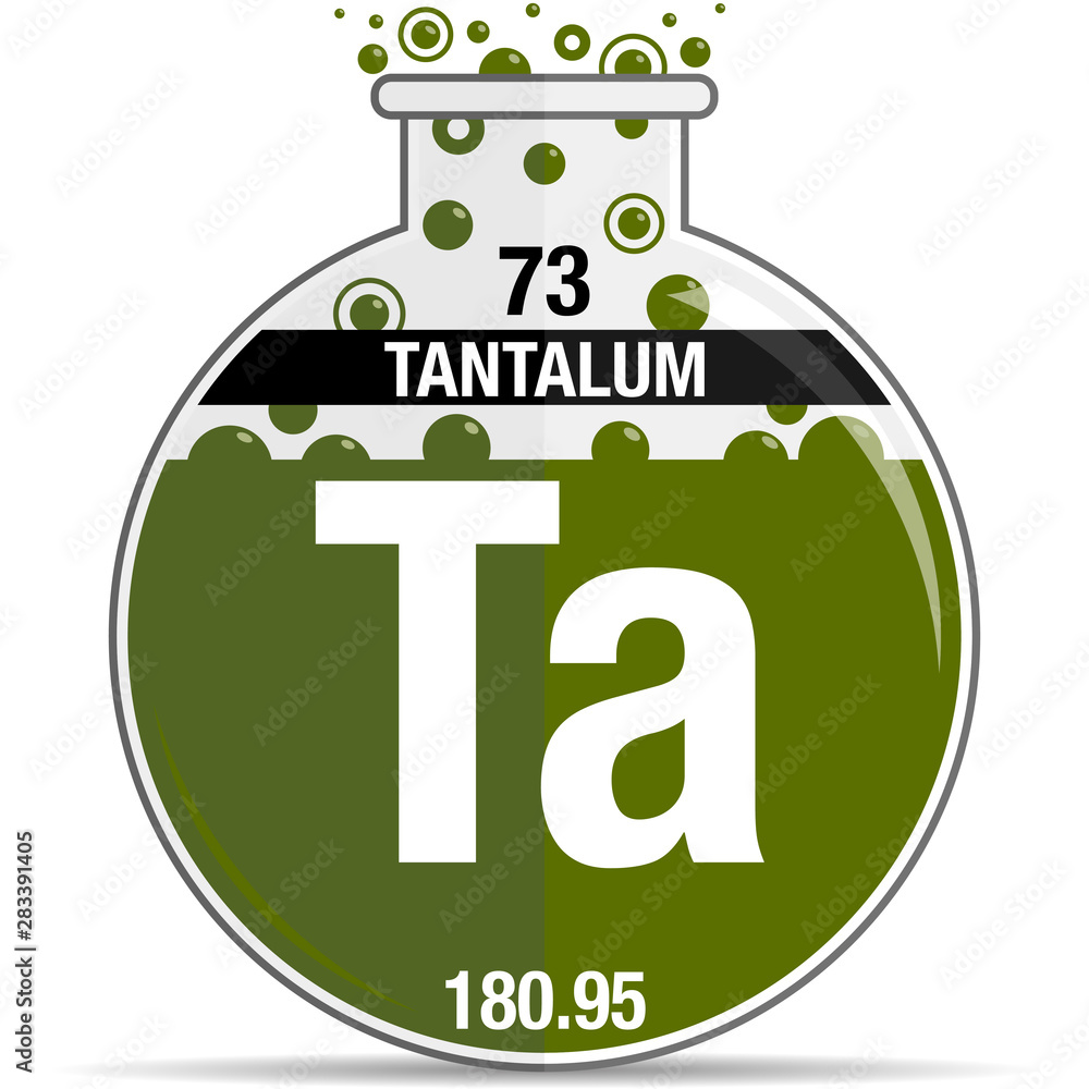 Sticker Tantalum symbol on chemical round flask. Element number 73 of the Periodic Table of the Elements - Chemistry. Vector image - Stickers