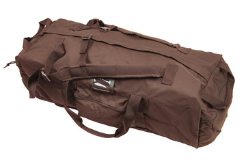 Brown sport bag isolated on white background. Travel bag. Military bag, military backpack  isolated...