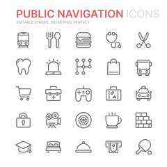 Collection of public navigation related line icons. 48x48 Pixel Perfect. Editable stroke