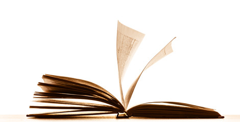 Open book isolated on white background.