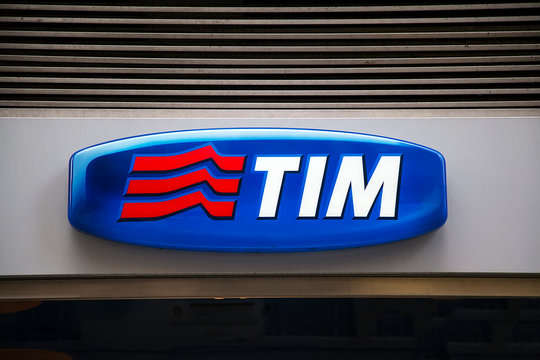Detail of the TIM store in Florence, Italy. TIM (Telecom Italia Mobile) is Telecom Italias mobile phone brand founded in 1995.