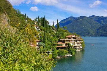 Fototapeta na wymiar Valsolda am Luganersee, Italien - Valsolda small village on Lake Lugano