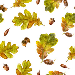 Watercolor hand drawn autumn leaf isolated seamless pattern.