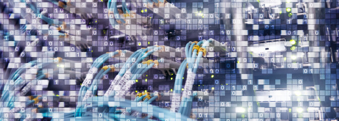 Binary code on datacenter background. Cyber space concept. UniqueTechnology Wallpaper
