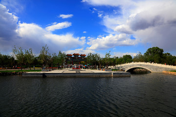 Chinese ancient architecture, in a park, Tangshan City, Hebei, China