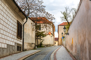Ancient alleyway in old European town, nobody