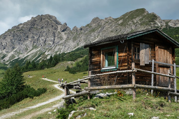 Hiking in the alpine Valley of Brandnertal, Vorarlberg, Austria, Europe