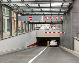 Entrance to the underground parking, European town