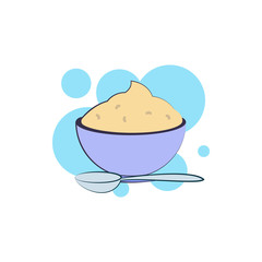 Cheese, cottage cheese, bowl, spoon icon. Element of color cheese icon