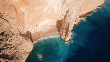 Aerial drone view of iconic beach of Navagio or Shipwreck voted one of the most beautiful beaches...