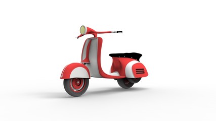 Vintage moped 3d rendering isolated in white studio background