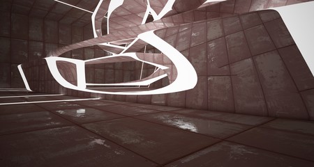 Abstract smooth room interior of sheets rusted metal . Architectural background. 3D illustration and rendering