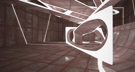 Abstract smooth room interior of sheets rusted metal . Architectural background. 3D illustration and rendering