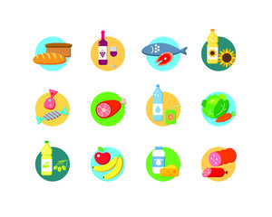 Food and drinks set flat icons. Vector illustration.