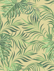 Fototapeta na wymiar Tropical vector seamless background. Jungle pattern with monstera and palm leaves.