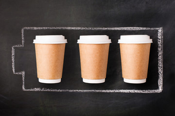 Cup of coffee to go in indicator charge battery