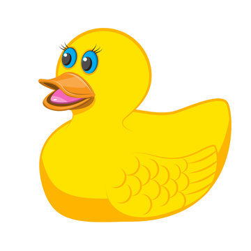 Rubber ducky for bath on white background. Design element emblem icon. Vector image.