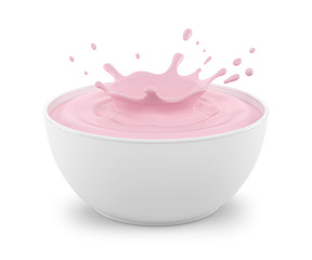 Strawberry yogurt splash in a white bowl