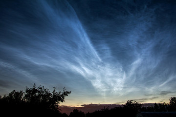 Noctilucent clouds in the night sky..Beautiful luminous clouds in the north..Astronomical observations of 2019.